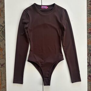 Edikted Dark Brown Long Sleeve Open Back Bodysuit